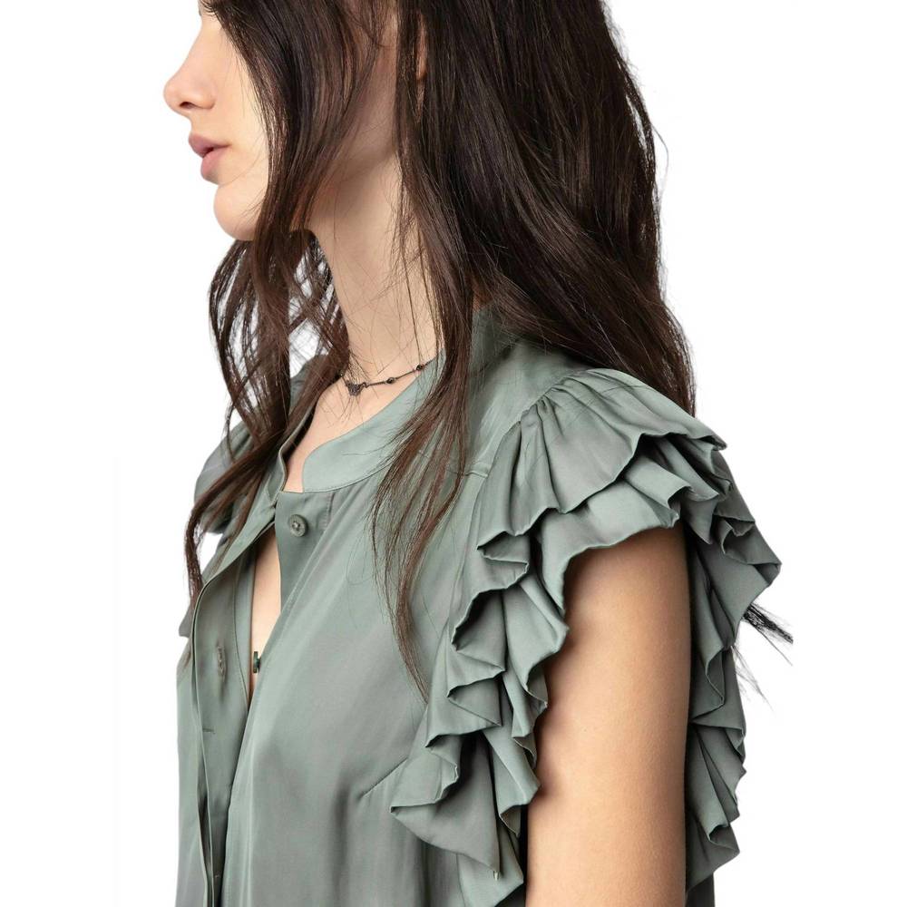 NEW ZADIG & VOLTAIRE tiza satin shirt in treillis - Picture 4 of 4